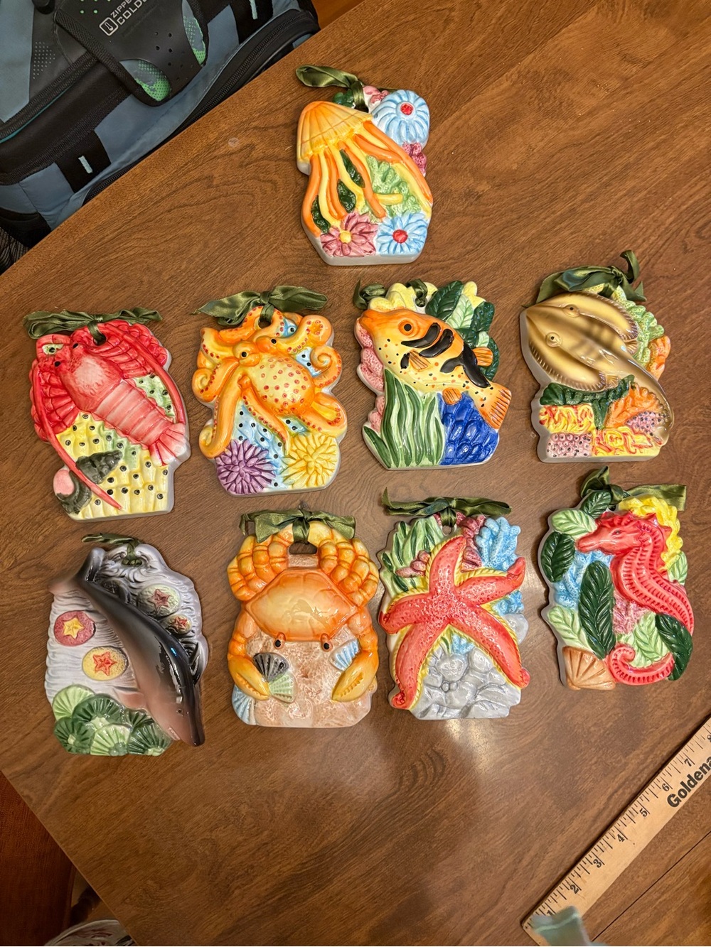 Colorful Ceramic Coastal Wall Plaques - Multicolor Sea Life Set